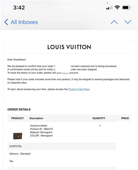 louis vuitton order confirmation|louis vuitton order number.